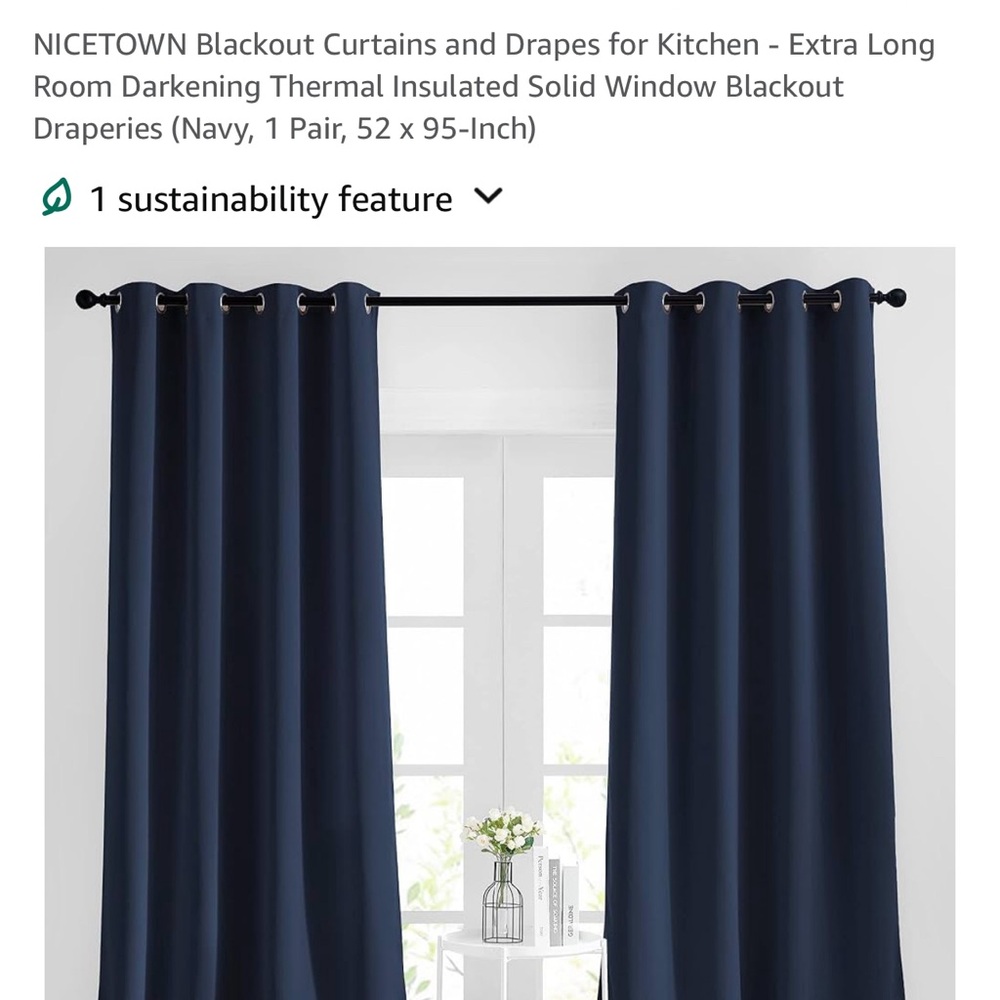 Navy blue blackout curtain sizes 52x95 in.